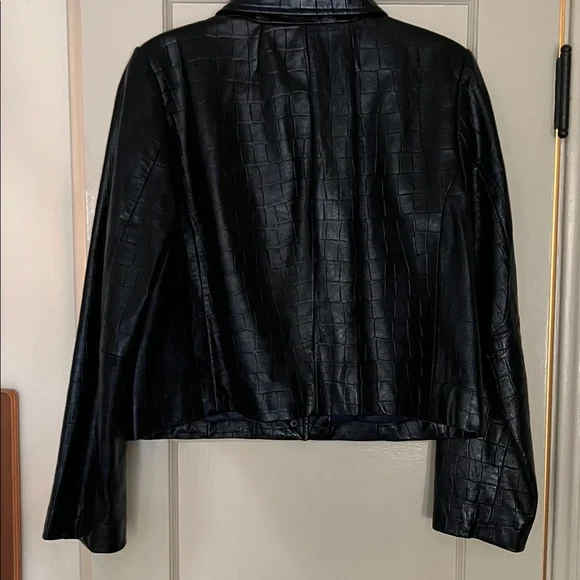 New! J. Crew Collection Lady Jacket in Croc-Embossed Black Leather - Picture 7 of 11